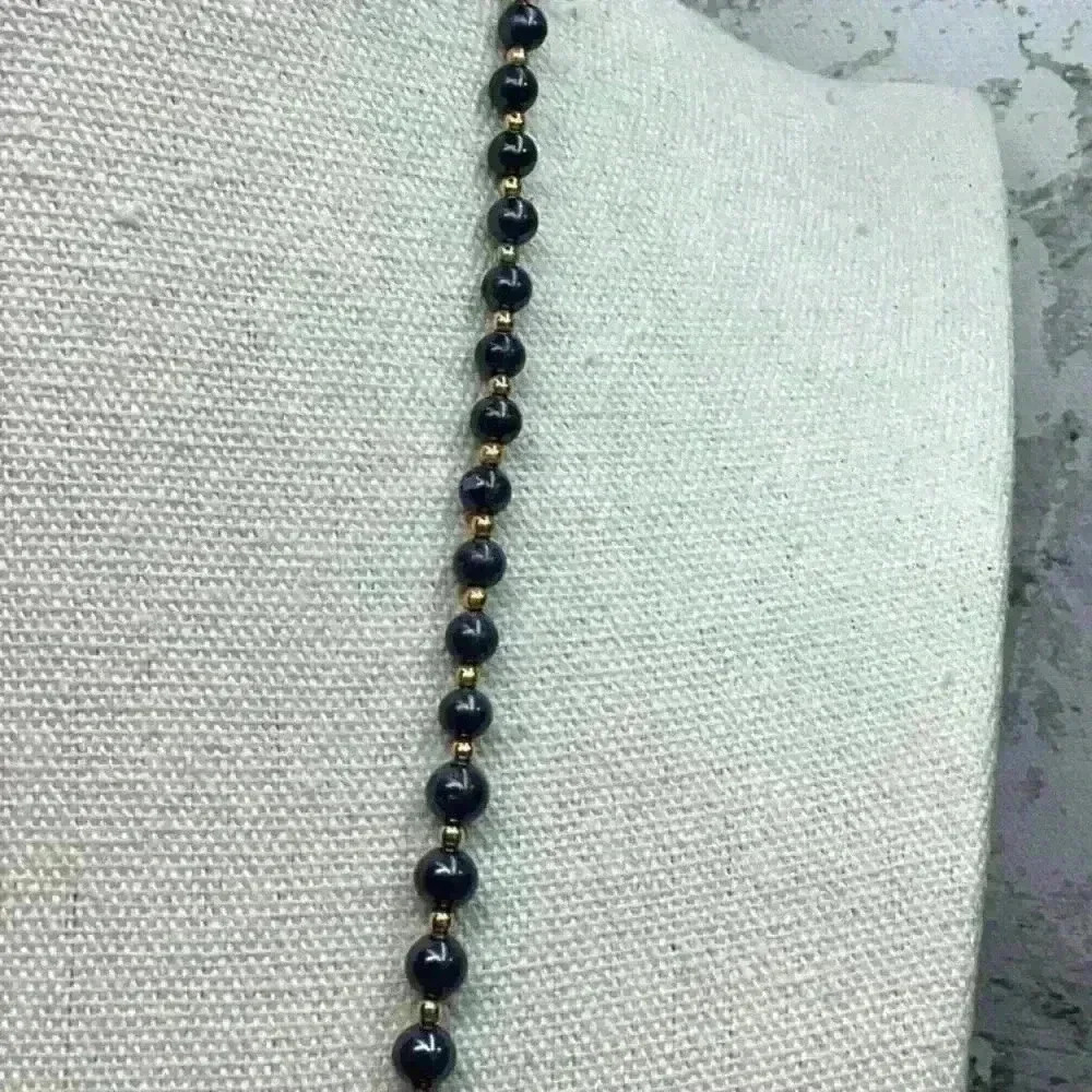 Vintage Marvella Black Glass Beaded Necklace with Gold - Picture 3 of 5